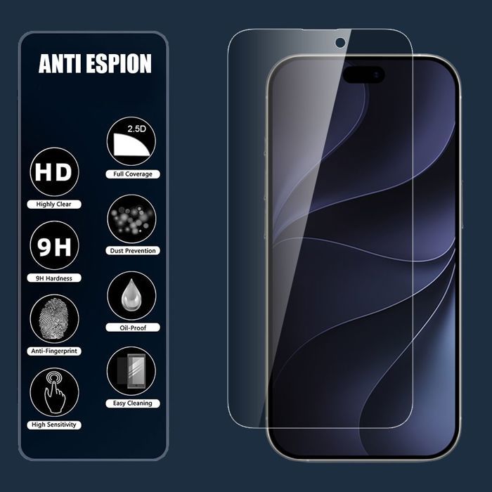 4 Verre Trempé Anti-Espion pour iPhone 18 Pro, Installation Facile Antichoc Résistant 9H