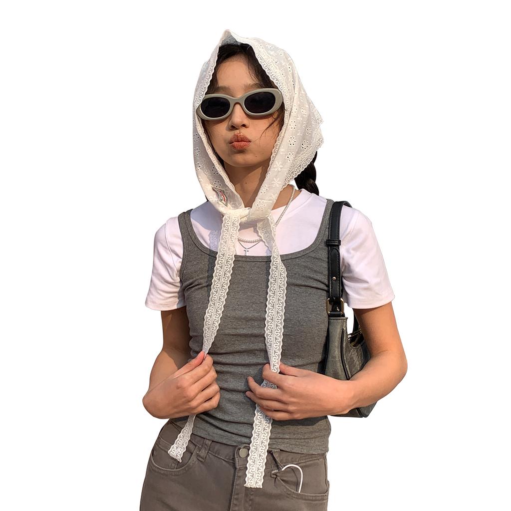 French Lace Triangle Scarf Spring And Summer Foreign Style Decorative Headscarf Headband Tied Bag Streamer Versatile Small Silk Scarf