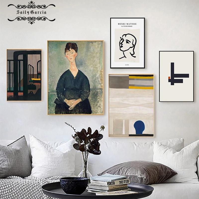 Matisse Simple Line Drawing Poster Modigliani Retro Women Portraits Nordic Wall Art Painting Canvas Pictures Print Home Decor