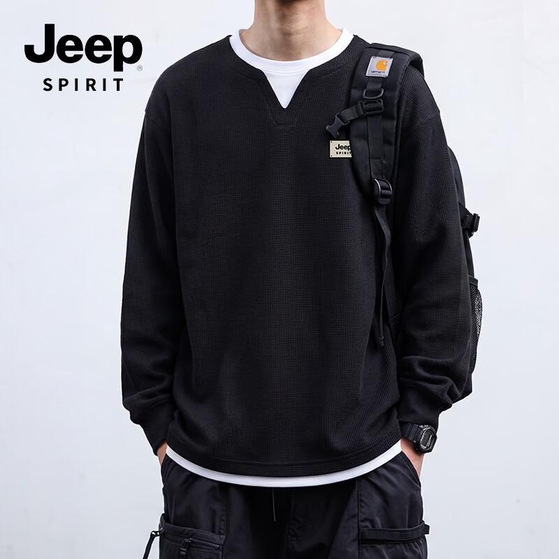 JEEP SPIRIT Men s Waffle Knit Faux Two-Piece Long Sleeve T-Shirt 3XL