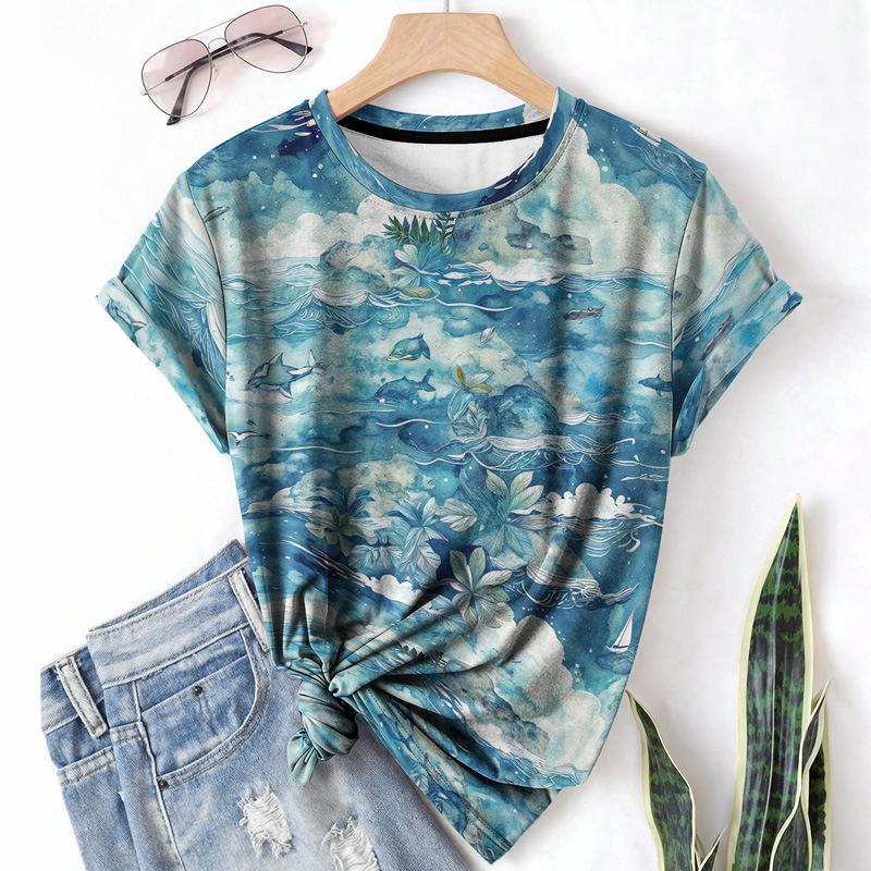 Casual Sports Women's T-shirt Round Neck Short Sleeved Plant Brown Paulownia Tree Breathable Lightweight Shirt