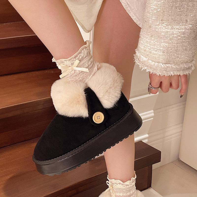 Snow boots with velvet, warm and non-slip for home wear 2025 winter new women's heightened thick-soled fluffy cotton shoes