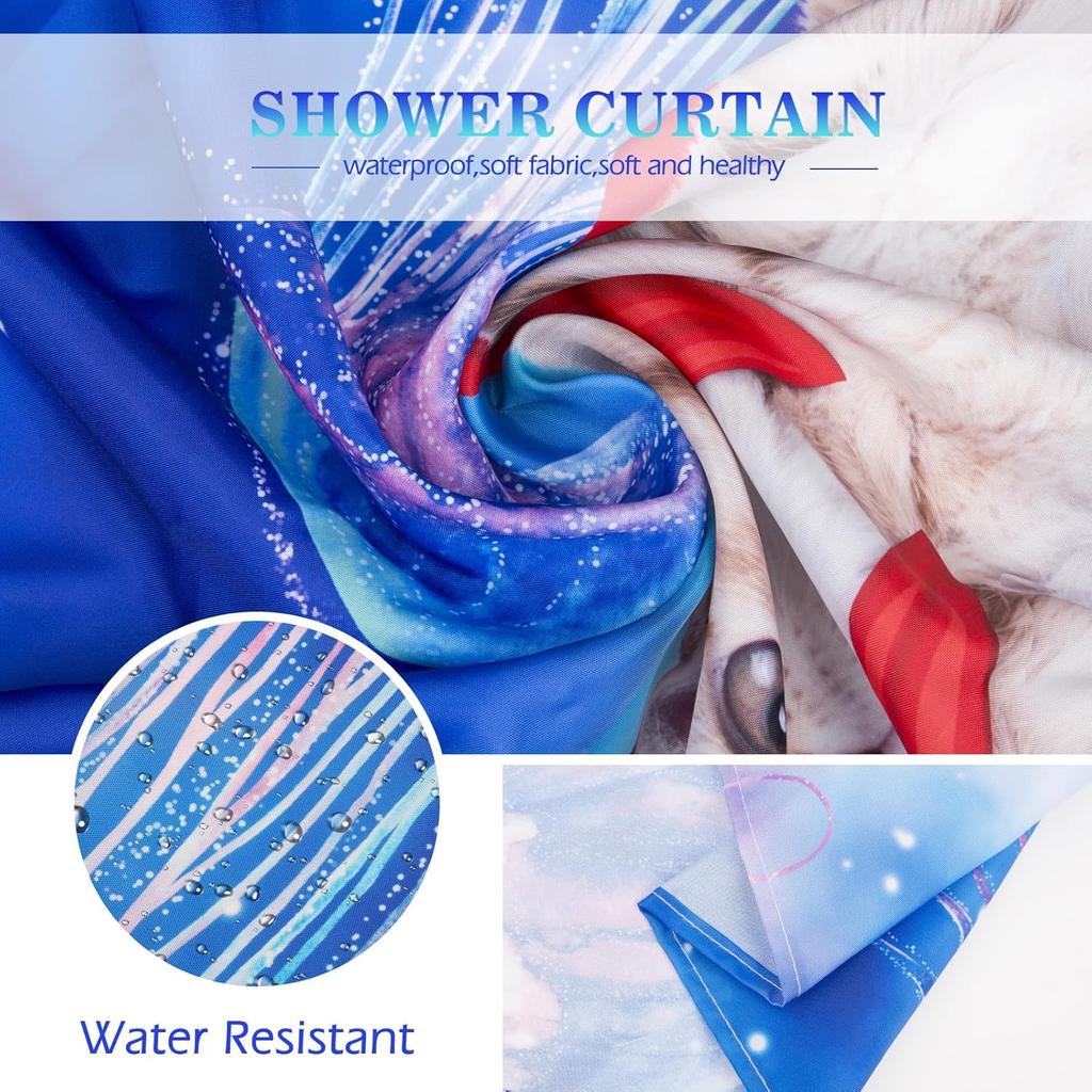 Funny Cat Shower Curtains Cute Cat Riding Whale Shark Fantasy Jellyfish Fun Shower Curtain Set With Kids Bathroom