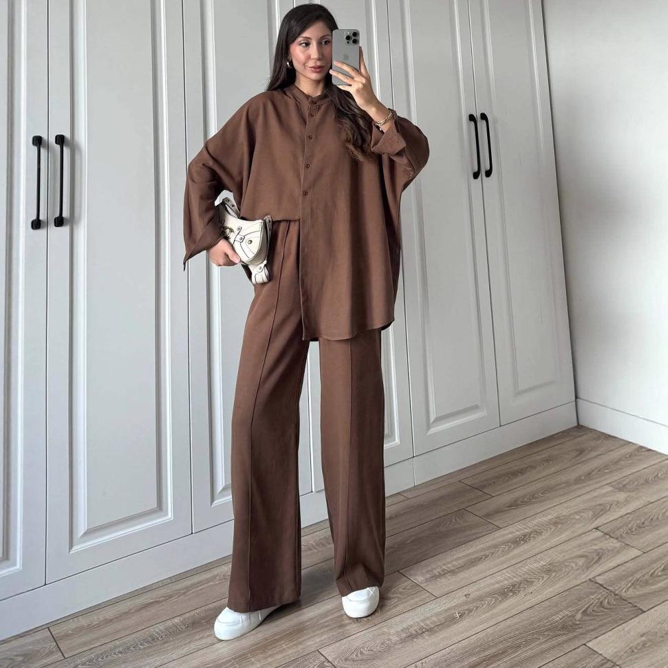 2025 Summer Slimming Short-Sleeve Button Top & Wide-Leg Pants Set