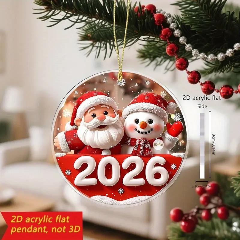 2D Flat Cute Red White Snowman Friends 2026 New Year Gift Pendant Christmas Ornament Cartoon Design Snowflakes Home Decor