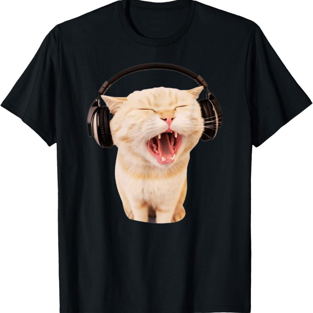 Cat With Headphones Meme Cat Meme Funny Memes Gen-Z Memes Men Women Kids T-Shirt