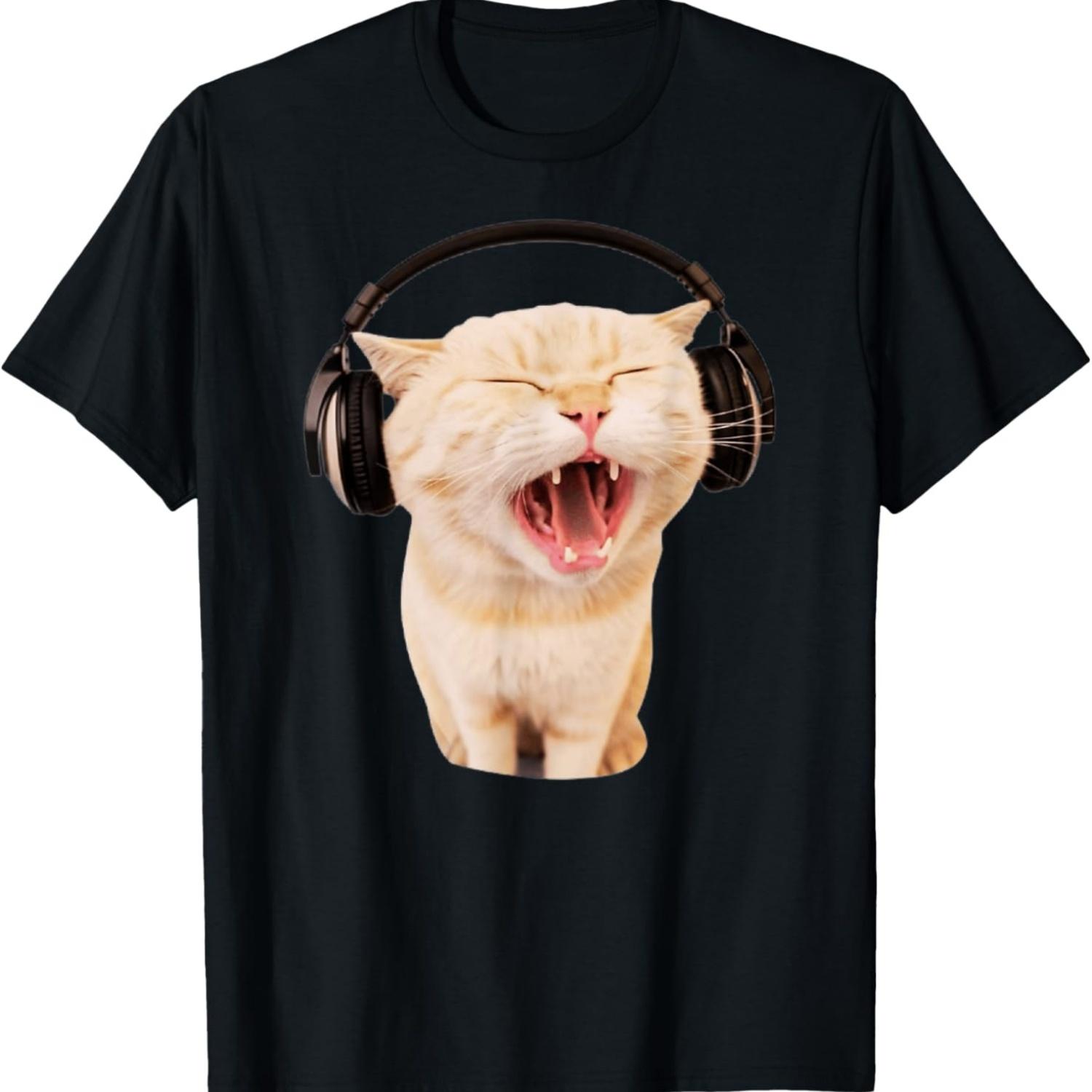 

Cat With Headphones Meme Cat Meme Funny Memes Gen-Z Memes Men Women Kids T-Shirt S чёрный