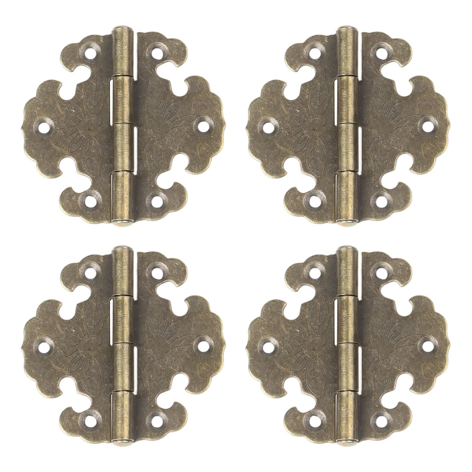 4 pcs Antique Decorative Hinges for Wooden Door Cabinets Rustic Design