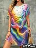 Fashion 3D Print Summer Dress Loose Casual Short Sleeve O-Neck Mini Dress