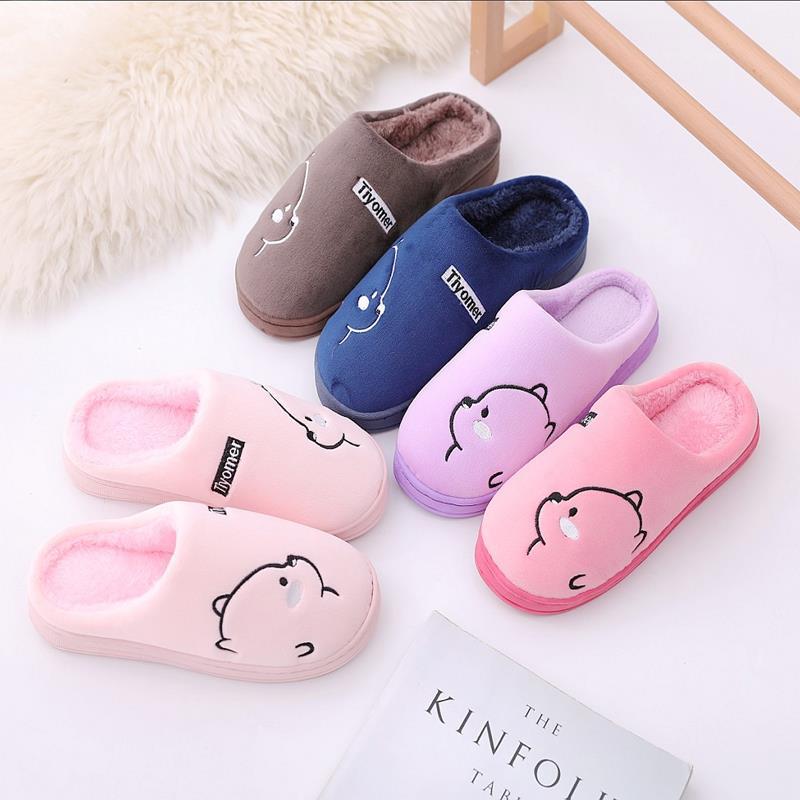 Slippers Bear For Slipon Cartoon Women Winter Warm Plush Fleece Lined Indoor Slippers