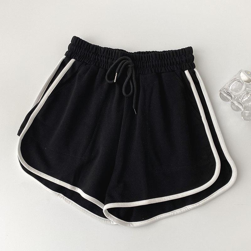 

Summer new wide-leg shorts children s versatile Korean version design sense niche casual high-waisted loose sports pants S чёрный