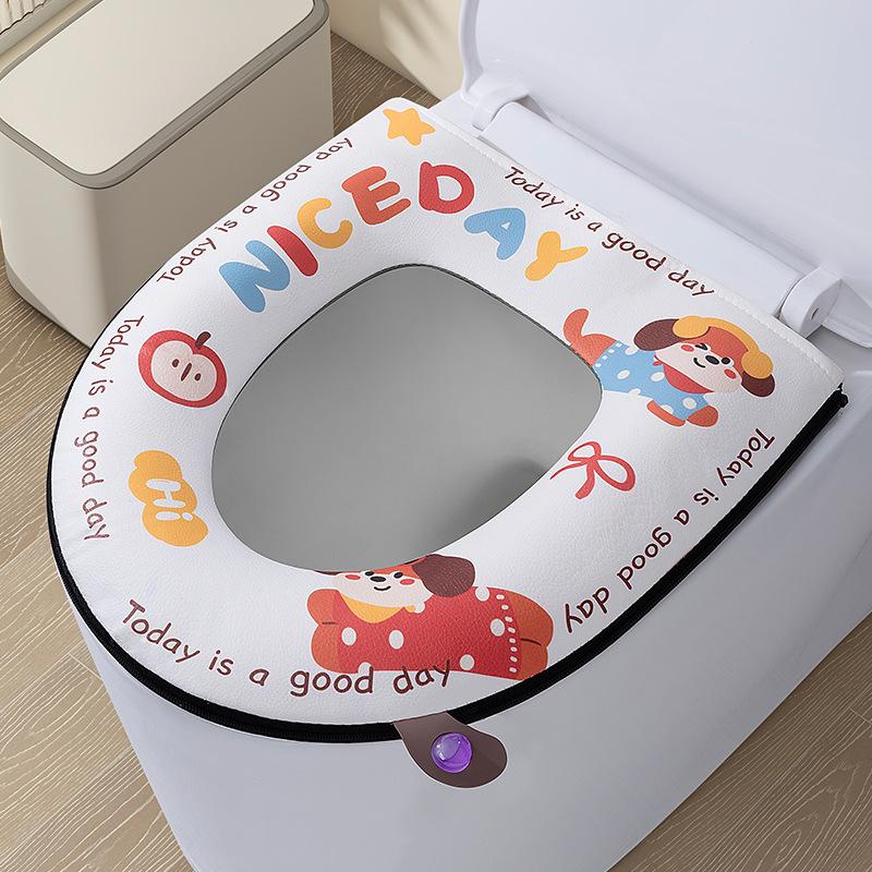 Toilet mat hook zipper cushion winter toilet cover embroidered pattern toilet seat mat