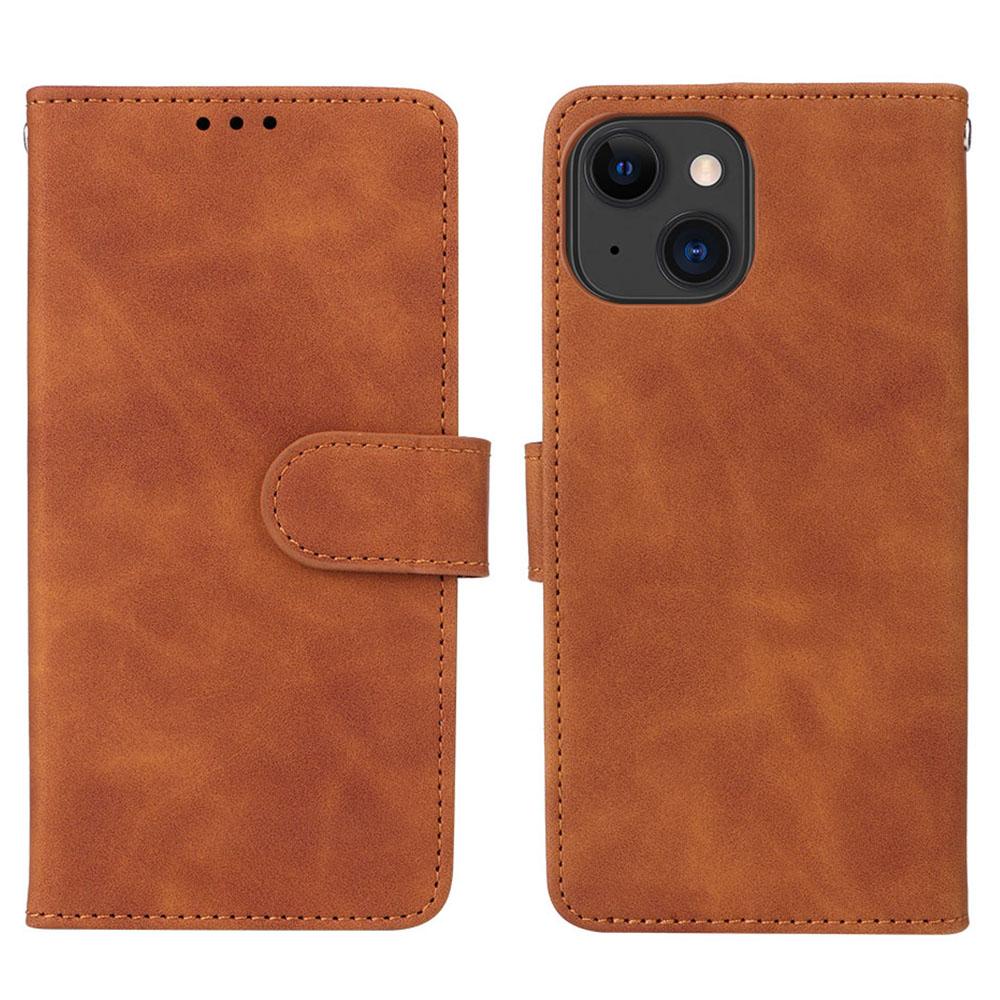 

For iPhone 15 Plus PU Leather Wallet Case Stand Skin-touch Protective Phone Cover Brown