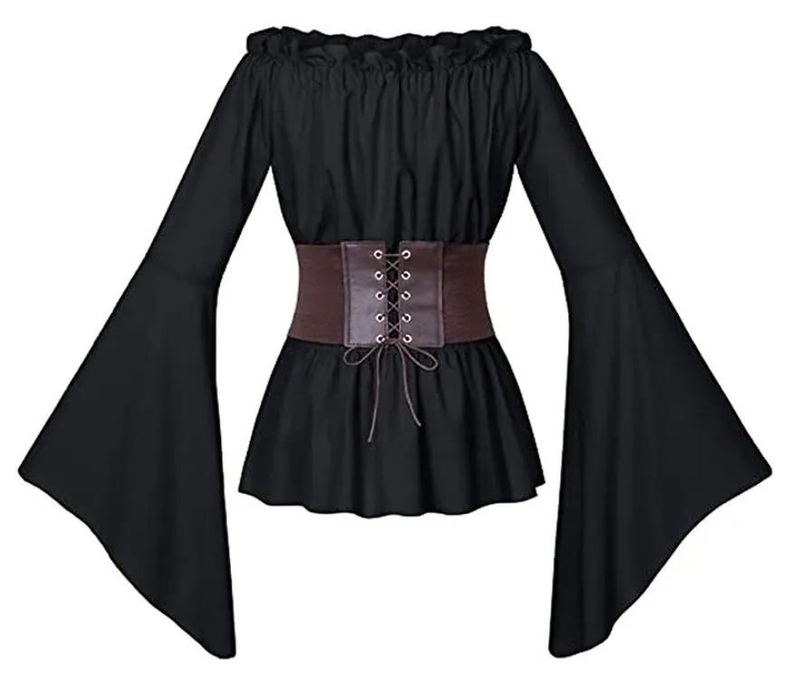 Camicia da Pirata Vintage da Donna Costume Gioco di Ruolo Costume di Scena Festival Recita