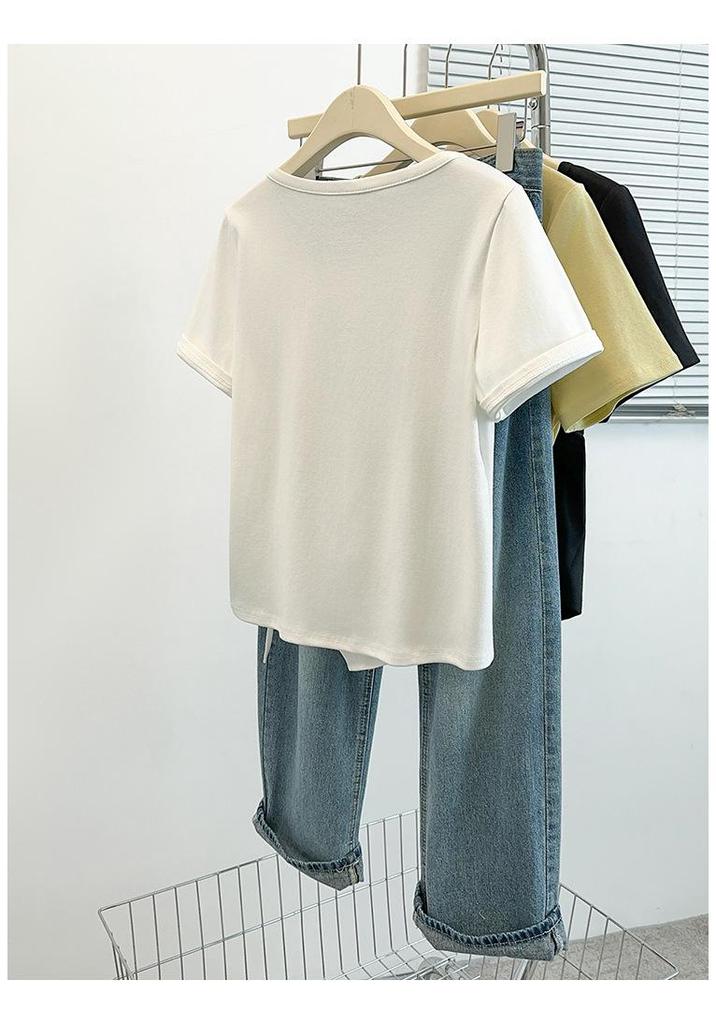Women's Summer Pleated Slim-Fit Short Sleeve T-shirt
