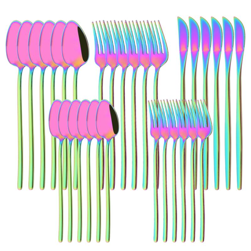 White Gold 30Pcs Dinnerware Set Knife Dessert Fork Spoon Tableware Cutlery Set 18/10 Stainless Steel Flatware Silverware Sets