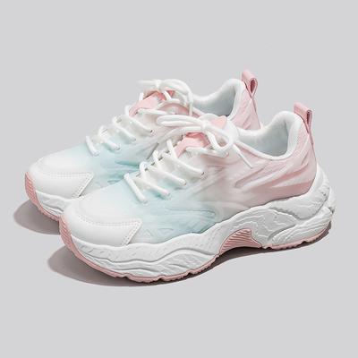 Trendige Mesh-Damen-Freizeitsportschuhe mit vielseitiger Plateau-Sohle, modisch, Retro, weiß