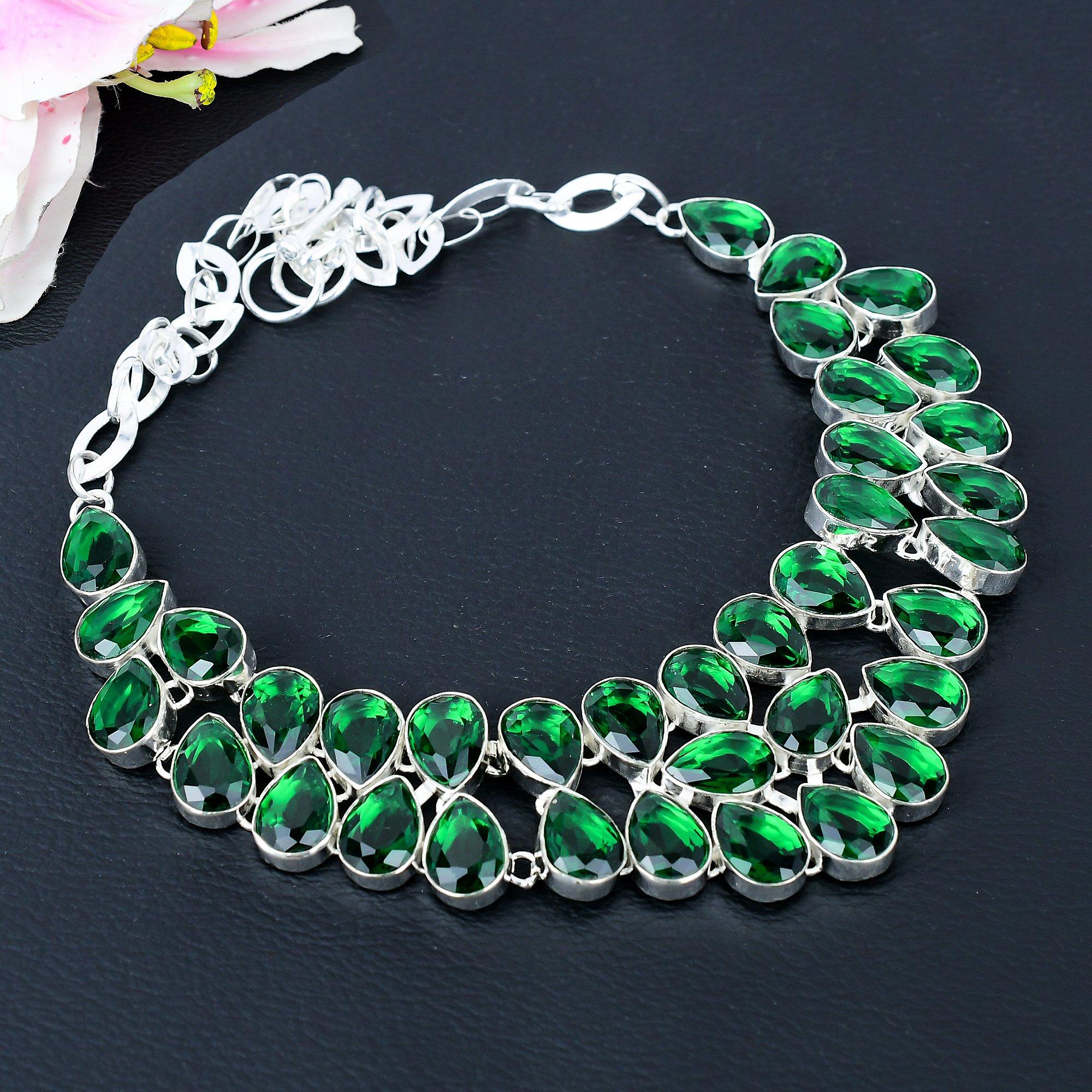

Chrome Diopside Gemstone Handmade 925 Sterling Silver Jewelry Necklace 18 KG-393