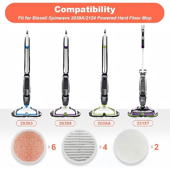 Mop Pads Replacement for Bissell Spinwave/Spin Wave/Crosswave,Expert/Pet/Cordless Hard Floor 20399 23157 2039A 2124A 20393 2039T 2039W 20391 2307