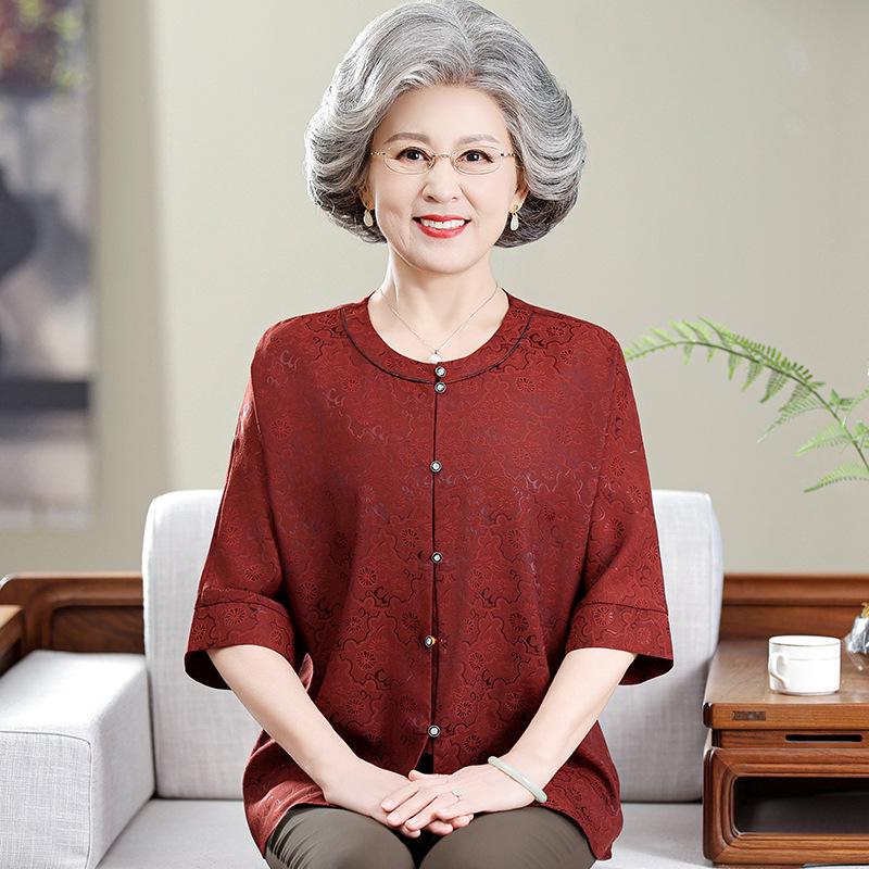 

Vintage 60s/70s Women s Summer Shirt for Middle-Aged and Elderly - 2026 New Style Thin Spring Top XL (for 100-110 jin) красный
