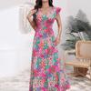 Women's Summer Fresh Sweet Holiday Style Fashion Flower Print Small Flying Sleeve Dress