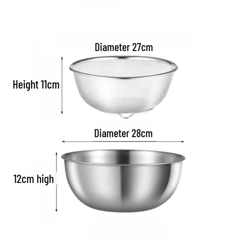 Stainless Steel Salad Bowl & Drain Basket Set