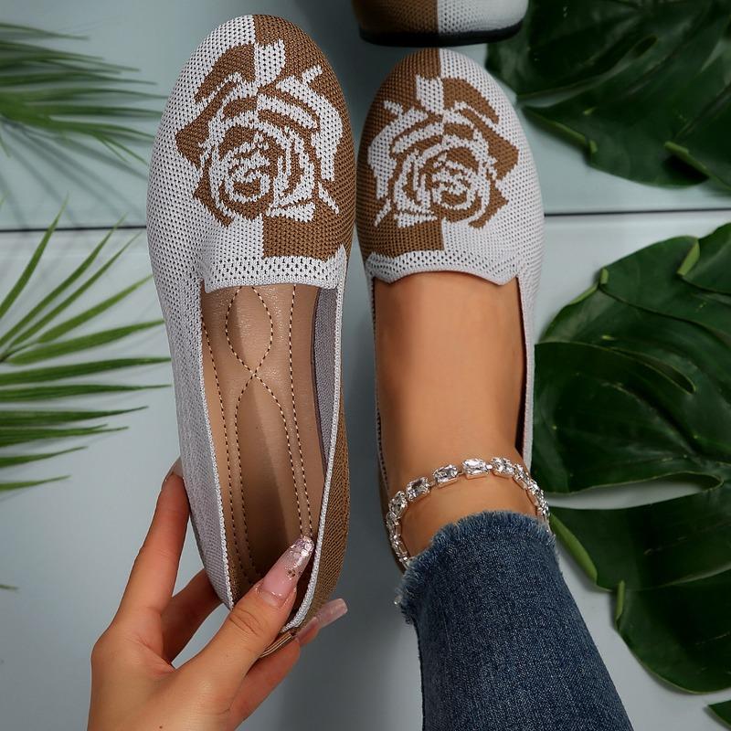 Повседневные плоские туфли-слипоны с цветочным принтом и высокой воздухопроницаемостью для непринужденного комфорта 36 серый 1280₽