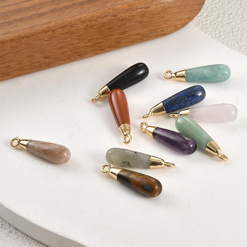 Gold-Plated Amethyst Rose Quartz Tiger's Eye Teardrop Pendant Earrings Necklace Accessory