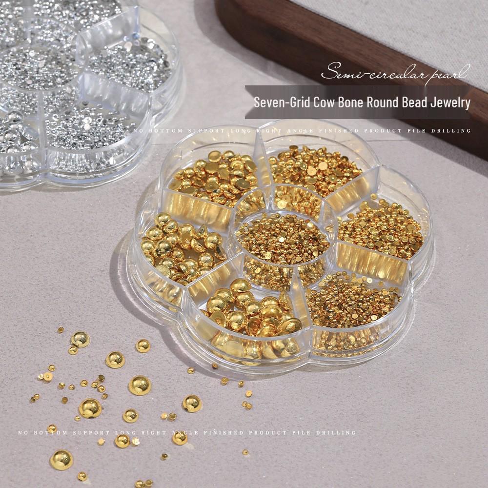 Mini Gold & Silver Half-Round Beads: Versatile Nail Art Decorations