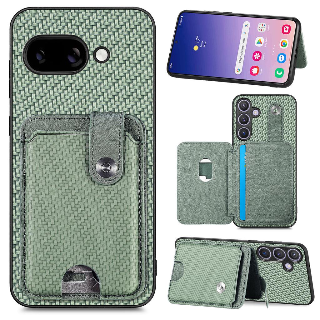 Etui na Google Pixel 9a z przegródkami na karty, podpórką, tylną obudową telefonu i narzędziem do kart