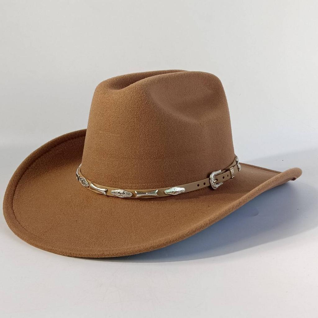 Stylish men's and women's felt hats cowboy hats soft felt hats with beige leather belts Panama hats outdoor parties hat.