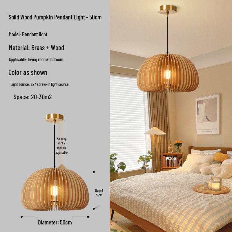 Vintage Japanese Retro Wood Art Pendant Light for Restaurant, B&B, Study, Bedroom - "Chuko Pumpkin Lamp"