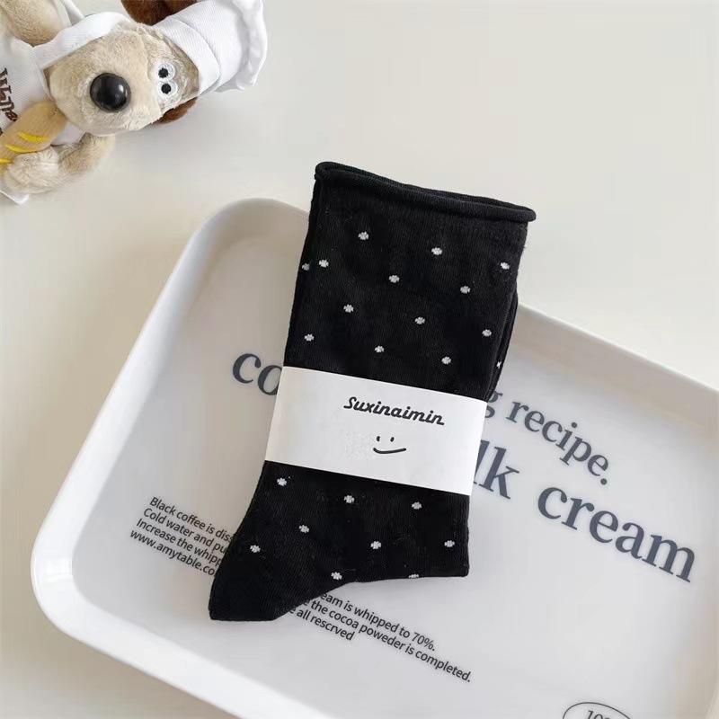 Rolled Polka Dot Socks Trendy Tube Socks Literary Confinement Socks Pile Socks Are Versatile And The Same