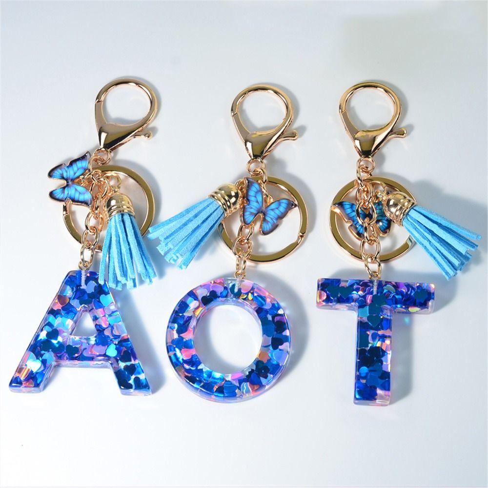 26 Letter Alphabet Keyring With Tassel Pendant Butterfly Tassel Keychain  Birthday Gifts