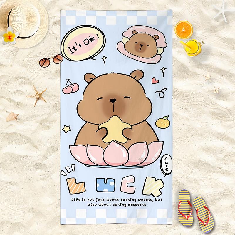 New Capibara Beach Towel Cute Capybara Soft Beach Towel Microfiber Cartoon Printed Towel Comfortable Soft Beach Towel