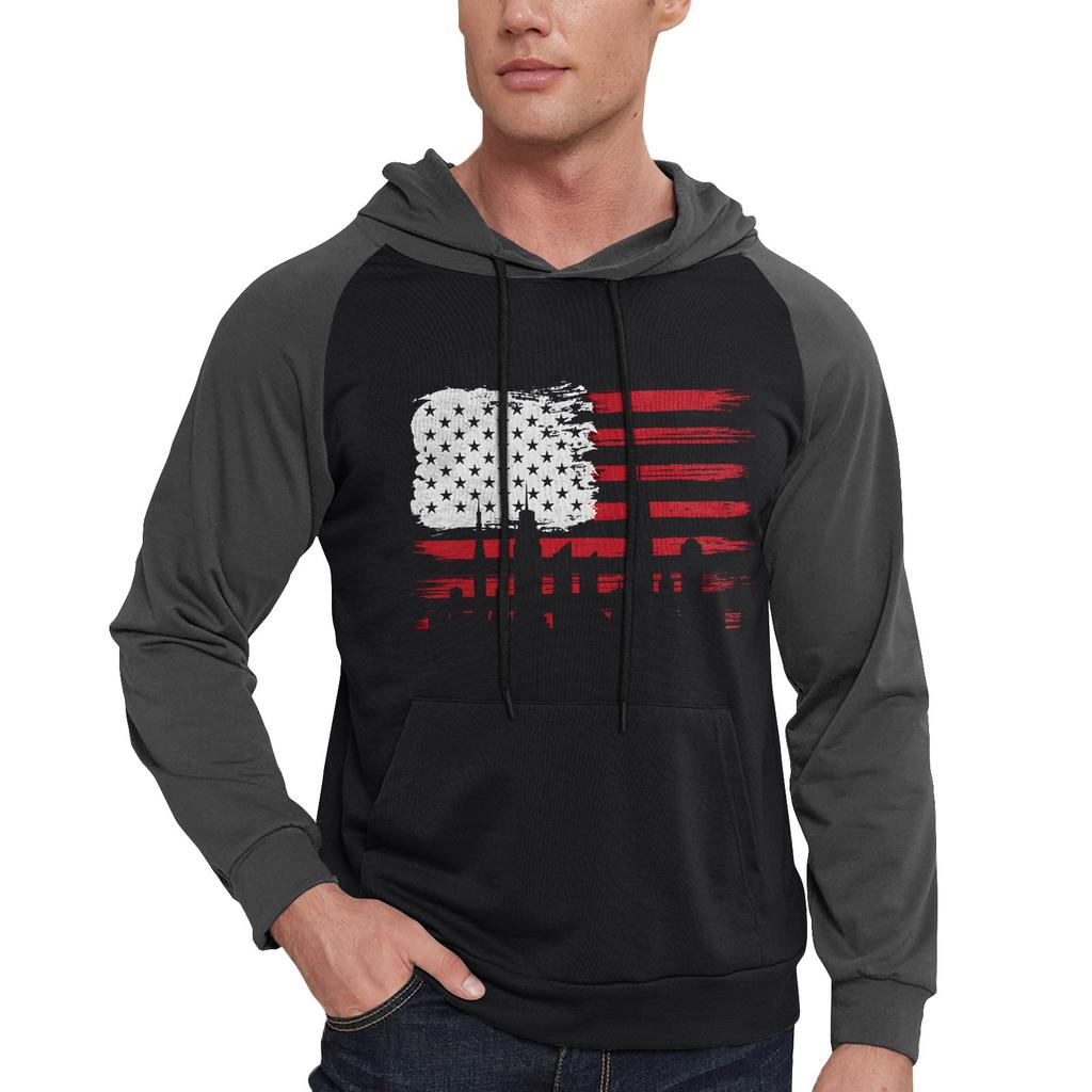 Herren Lässiges Kapuzen-Sweatshirt mit Kordelzug, lang, mit Flaggen-Print und Taschen
