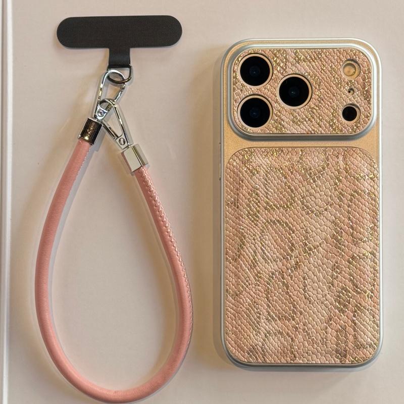 Premium Leather Strap Snakeskin Pattern Plating Case for iPhone 17 16 15 14 Pro Max Shockproof Armor Business Glossy Phone Cover