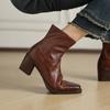 Autumn and Winter Women's Leather Boots Rubber Soft Sole Large Size Women's Boots Middle Heel Square Head Versatile Side Zipper Cowhide Low Boots