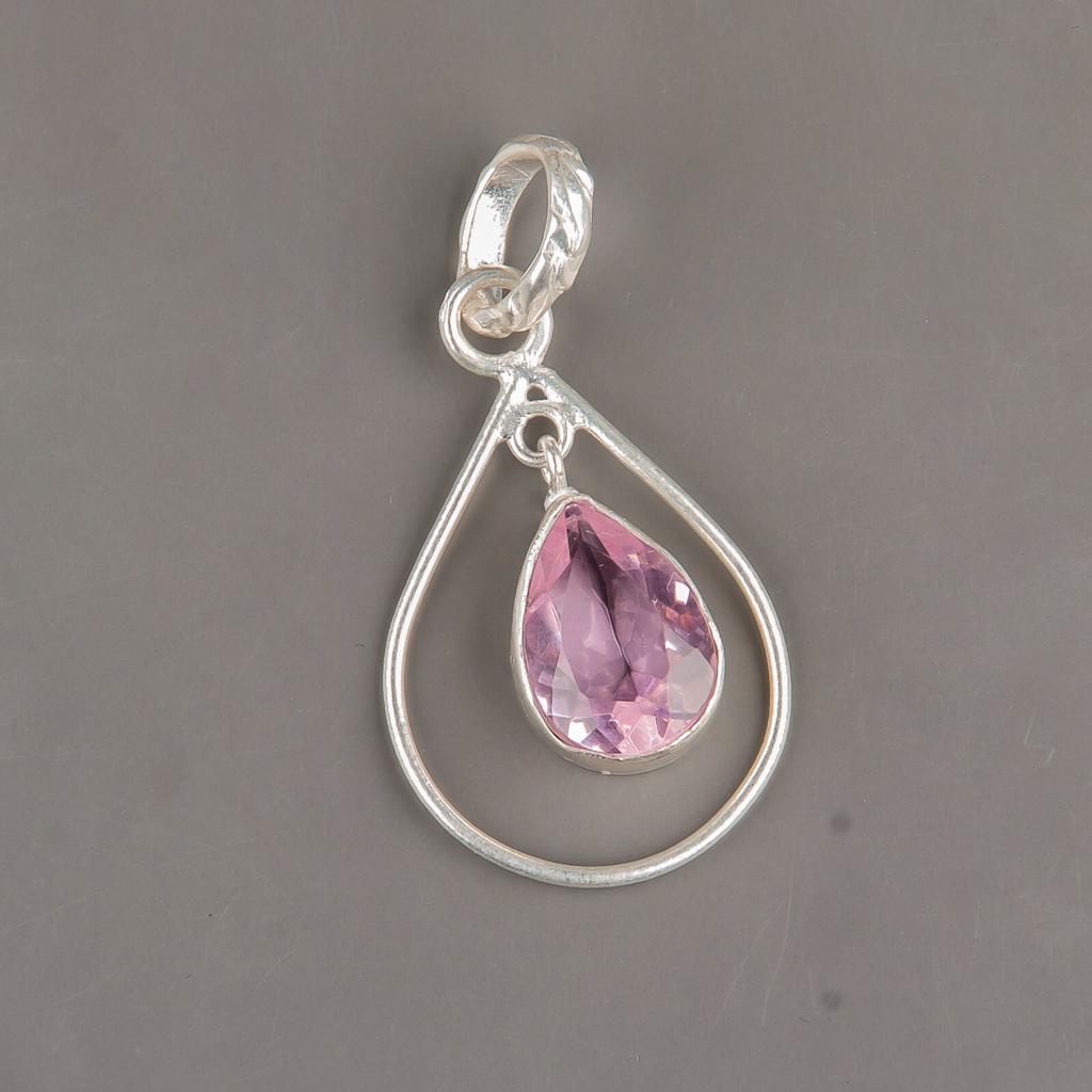 Wedding Gift Morganite Gemstone 925 Sterling Silver Jewelry Handmade Pendant PP-3-11