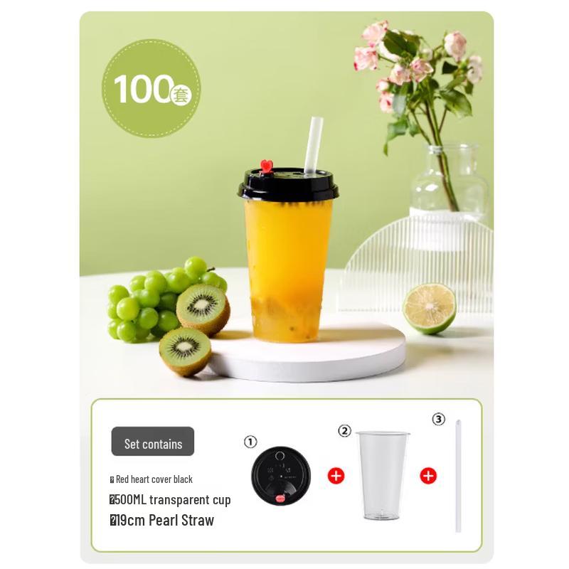 Star Rudder 500ml Disposable Plastic Cups with Red Heart Lids (100 Sets)