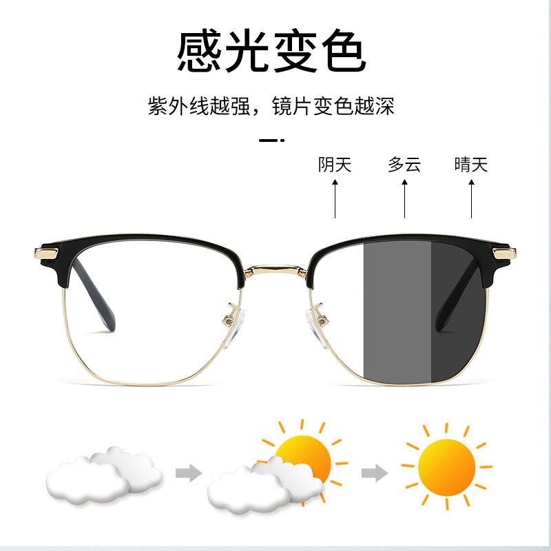 Eyebrow Frame Men'S Trendy Ruffian Handsome Anti-Blue Light Discoloration Anti-Radiation Plain Frame Polytechnic Flat Glasses Men'S Myopia Glasses
