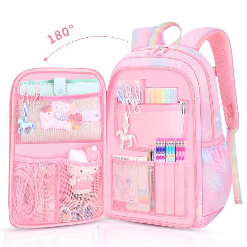 Girl's School Bag with Large Capacity Side-Open Children School Backpack Cartoon Outdoor Travel Bag for Kids Teenage Child