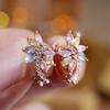 Marquise Stone Multicolor Zircon Dragonfly Flower Hoop Earrings For Women Vintage Rose Gold Color Ear Buckle Engagement Jewelry