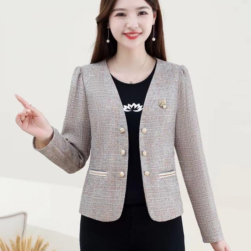 Podzimní Zimní Kostkovaný Krátký Oblek Vlněná Bunda Krátkého Střihu s Všestranným Temperamentem Zeštíhlující