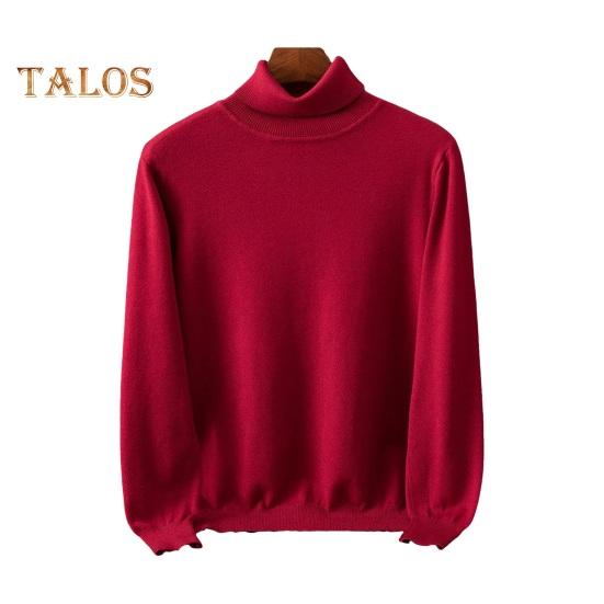 Fall Winter Men Sweater High Collar Knit Thick Elastic Long Sleeves Warm Solid Color Bottoming Knitwear Loose Daily Wear Business Sweater