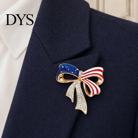 Bow Brooch Pin Independence Day Pin, Patriotic Rhinestone Lapel Sweater Secure Clasp Cardigan Coat Suit Jewelry Accessory, Gift for 4th of July Strong