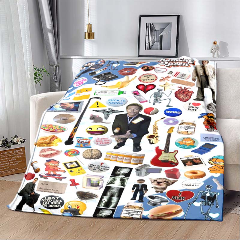 Dr. House Print Soft Flannel Throw Blanket Lightweight Warm SofaCouch Bed Home Decor Cover For Movie Fans