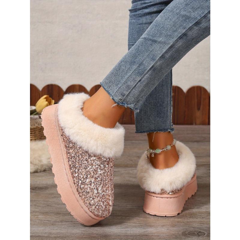2025 Autumn and Winter New Women's Thick Sole Thickened Plush Snow Boots Sequins