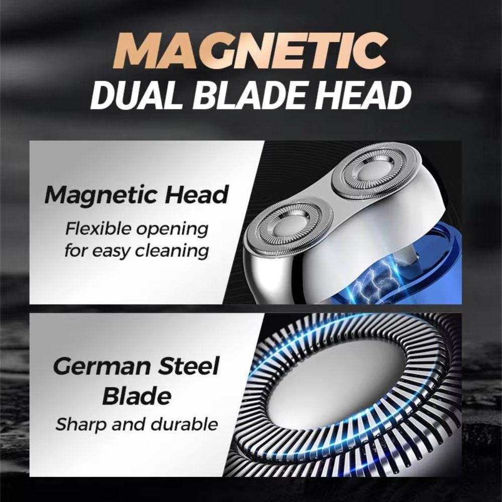 USB Rechargeable Magnetic Rotary Razor Double Head Men's Beard Trimmer  Daily Use