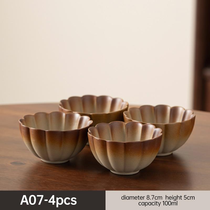 4 Piece Kung Fu Tea Cup Retro Earthenware Rough Pottery Stoneware Master Tea Set Cooking Tea Cups Pottery Gift